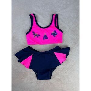 Vintage Girls Butterfly Swimsuit 90s Y2K 2T Neon